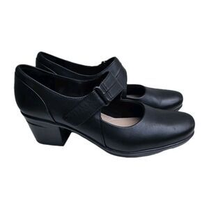 Clarks Emslie Lulin Womens 9 Black Leather Comfort Mary Jane Pumps Heels